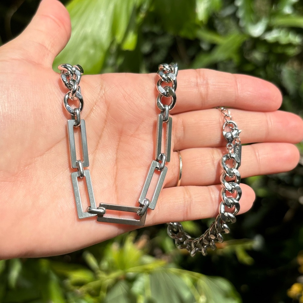 18K White Gold Stainless Steel Choker Chain Necklace
